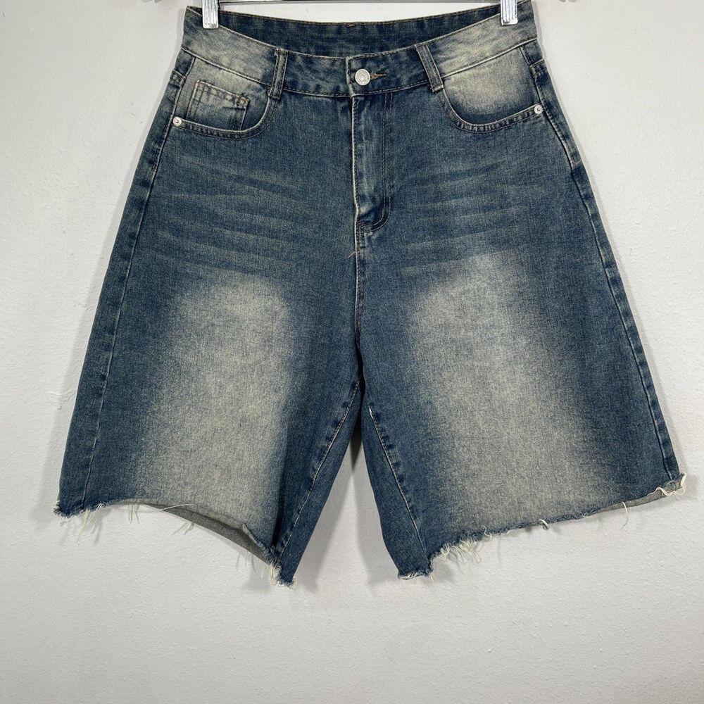 NZ Denim Shorts Mens 32 Blue Skater Skate Fray Hem Jorts